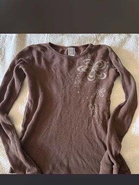 Billabong Brown Floral Ribbed Long-Sleeve Tee